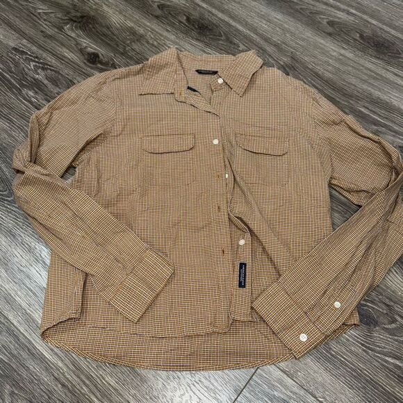 American Eagle Kids size large orange plaid button up - Picture 1 of 4
